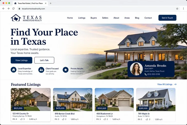 Example Real Estate small business website headlined Find Your Place in Texas