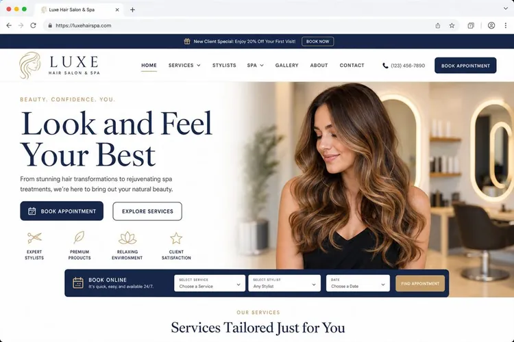 Example Salon & Spa small business website headlined Look and Feel Your Best